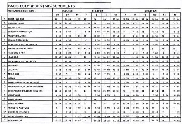 image result for standard child measurement chart size standard clothing measurement chart