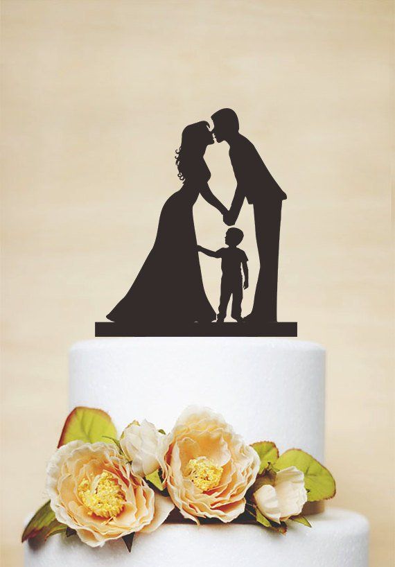 Family Cake Topper/_Bride /& Groom with little boy/_Custom wedding Cake Topper silhouette with last name and children/_Mr and Mrs topper