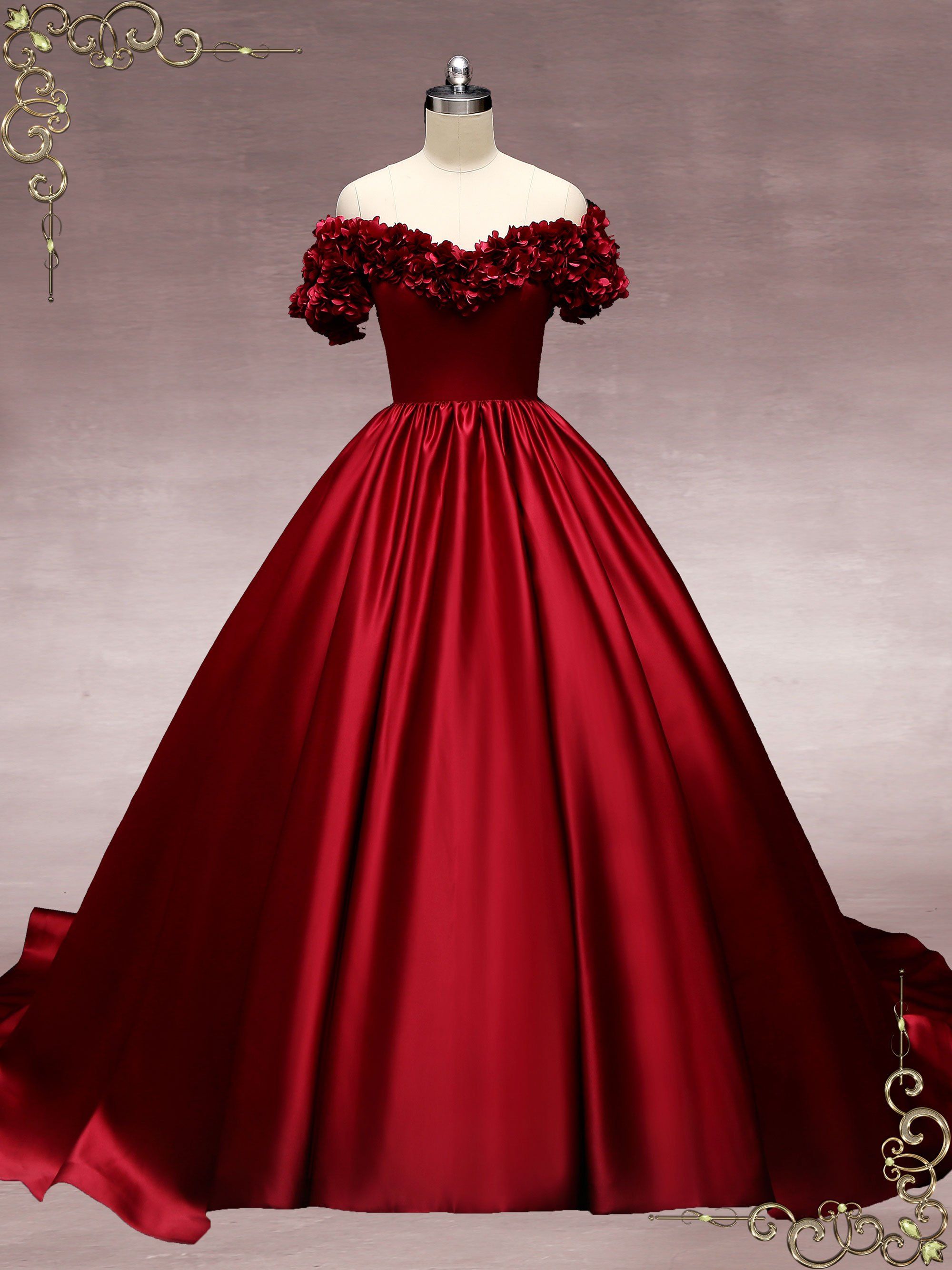 Dark Red Ball Gown Embellished with Glitters|Gowns-Diademstore.com