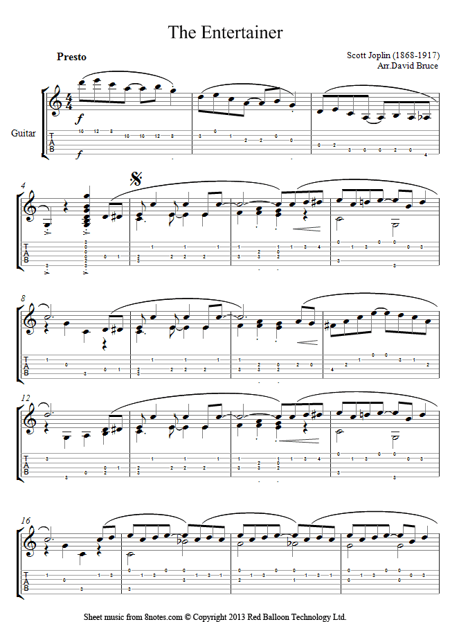 scott joplin the entertainer sheet music for guitar guitar higher allegiance sheet music