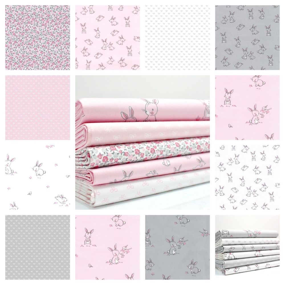 FUN ROSE AND HUBBLE BUNNY RABBIT FABRIC 100/% COTTON 112CM WIDE SOLD PER METRE