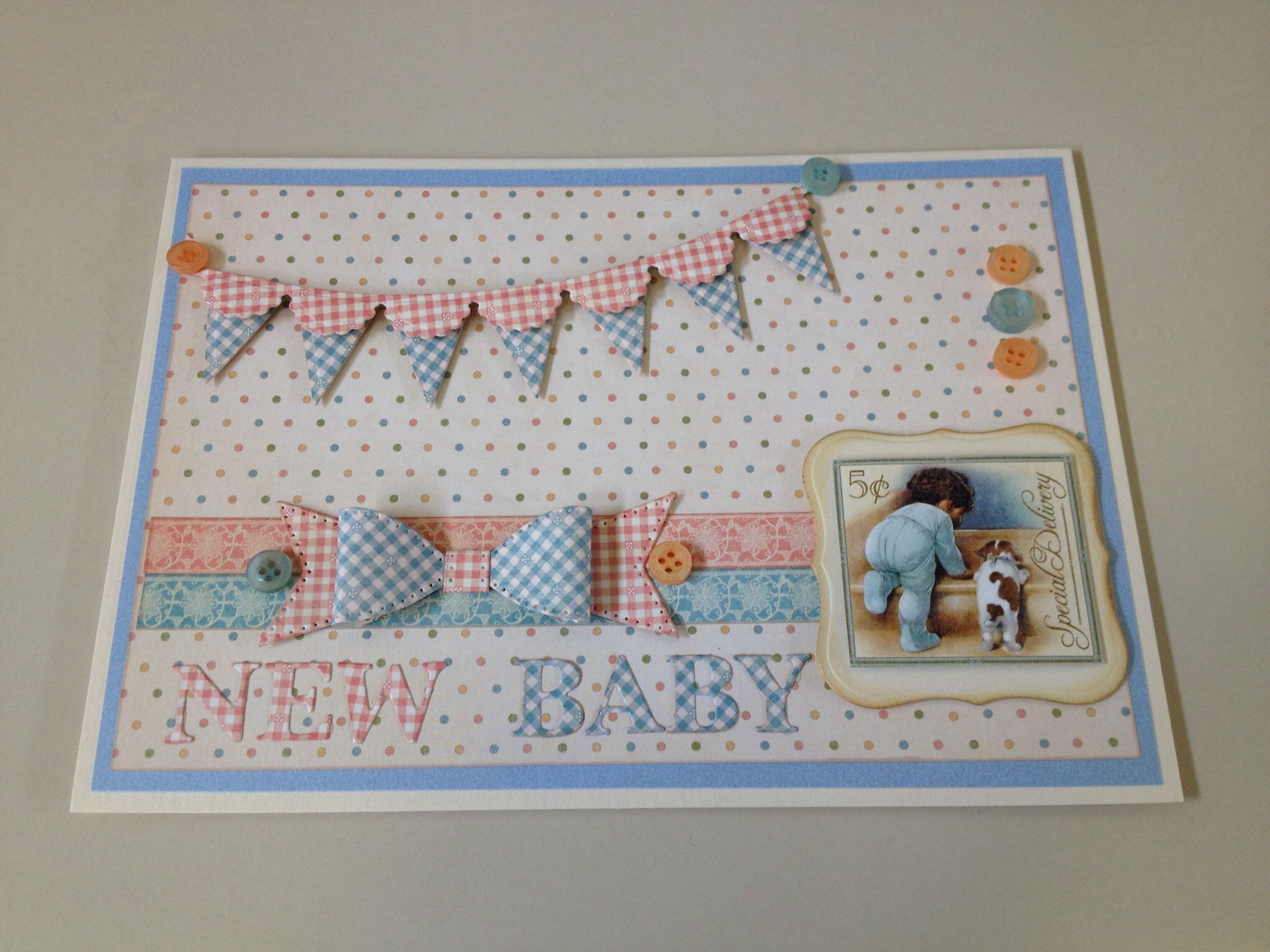 welcome new baby card made using spellbinders banners dies sue