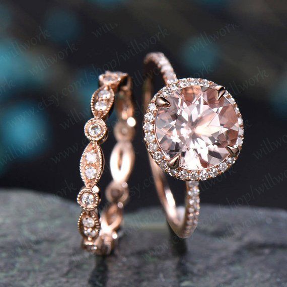THIS LISTING IS ONLY FOR THE MORGANITE ENGAGEMENT RING. If you want the ring set,please click this link: https://www.etsy.com/listing/571248990/morganite-engagement-ring-rose-gold?ref=shop_home_active_60 Custom handmade jewelry! The main stone is a 8mm Round Cut Natural Peach Pink Antique Engagement Ring, Morganite Engagement Ring Rose Gold, Dream Engagement Rings, 14k Rose Gold Ring, Rose Gold Diamonds, Engagement Ring Settings, 14k Gold, Halo Engagement, Unique Engagement