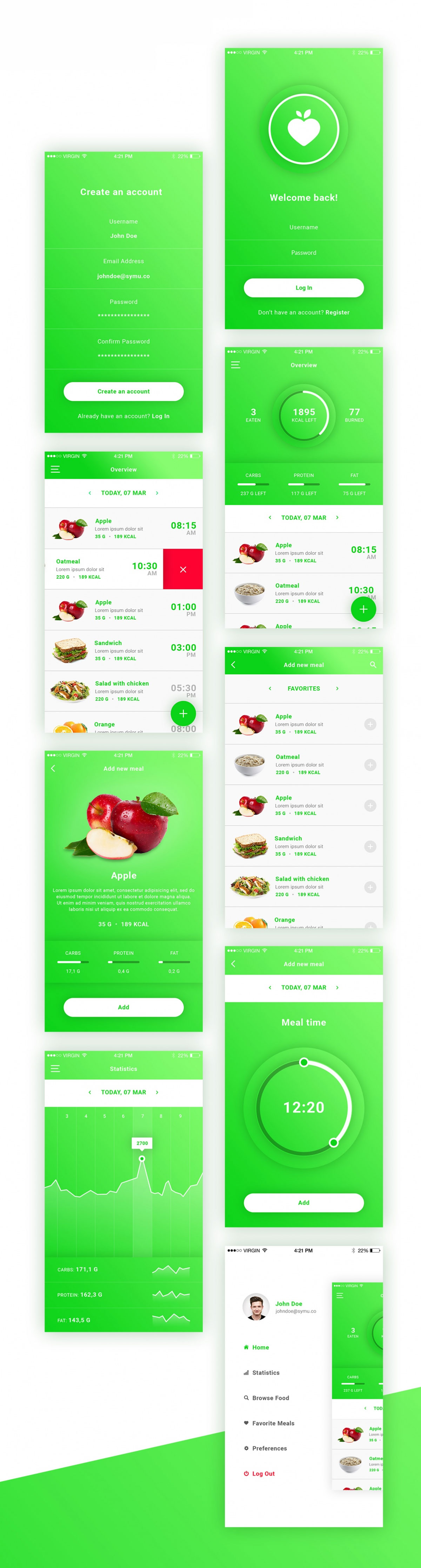 fitapp is a free calorie counting and diet app psd template which includes high quality 9