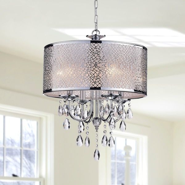 Indoor 4 Light Chrome Grey Crystal White Shades Chandelier The Indoor 4 Light Chrome Crystal White Shades Chandelier Com Ping The Best Deals On Chandeliers Pendants