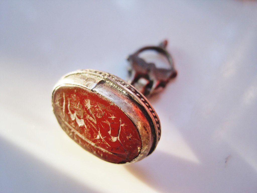 Vintage old tribal sterling silver carved carnelian ring intaglio handmade