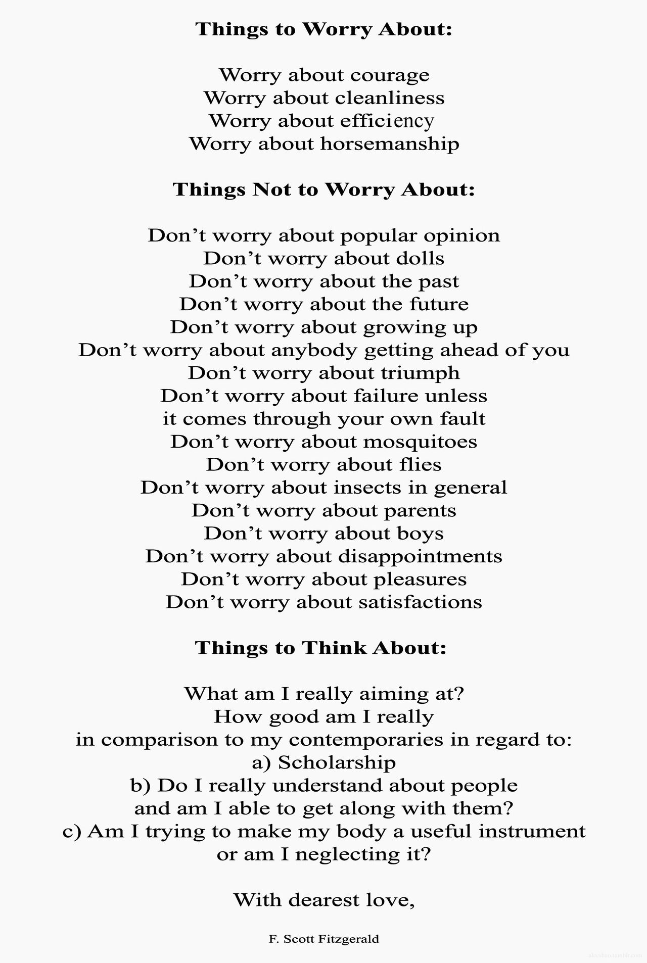 f scott fitzgeralds list of things to worry about from a letter to f scott fitzgerald list of works