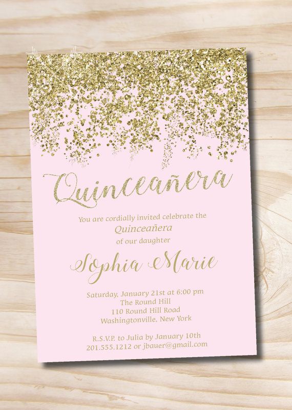 pink and gold glitter quinceanera quince sweet 16 birthday sweet 15 invitation