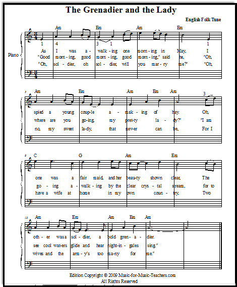 lead sheet for grenadier and the lady or emigrants daughter 1 sad songs sheet music