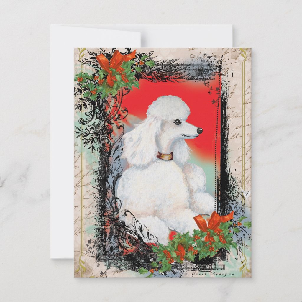 White Poodle Christmas Vintage Style Card Custom