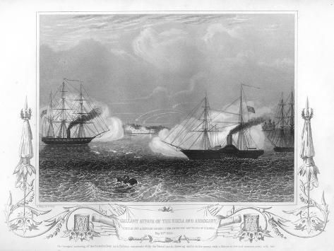 size: 12x9in Giclee Print: The Gallant Affair of the 'Hecla' and 'Arrogant, 1854 by H Bibby : Giclee Painting, Giclee Print, Templars, Freemasonry, Arrogant, Dark Night, Masonic, Roman Catholic, Present Day