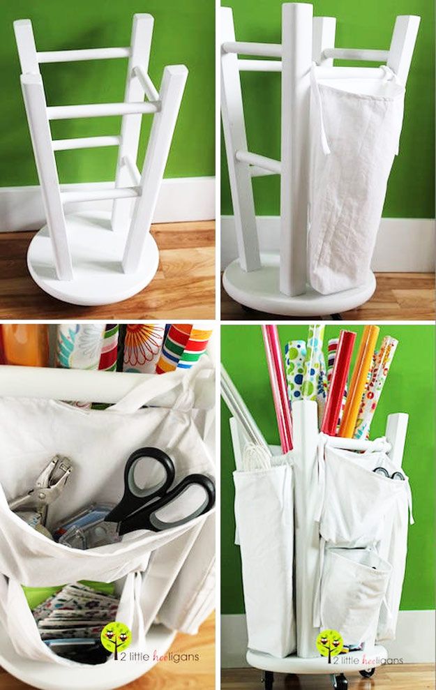 DIY Furniture Hacks | Wooden Stool into a Tool and Crafts Organizer | Cool Ideas for Creative Do It Yourself Furniture | Cheap Home Decor Ideas for Bedroom, Bathroom, Living Room, Kitchen - http://diyjoy.com/diy-furniture-hacks Diy Furniture Hacks, Unusual Furniture, Cheap Furniture, Furniture Storage, Storage Stool, Ikea Storage, Discount Furniture, Furniture Projects, Luxury Furniture
