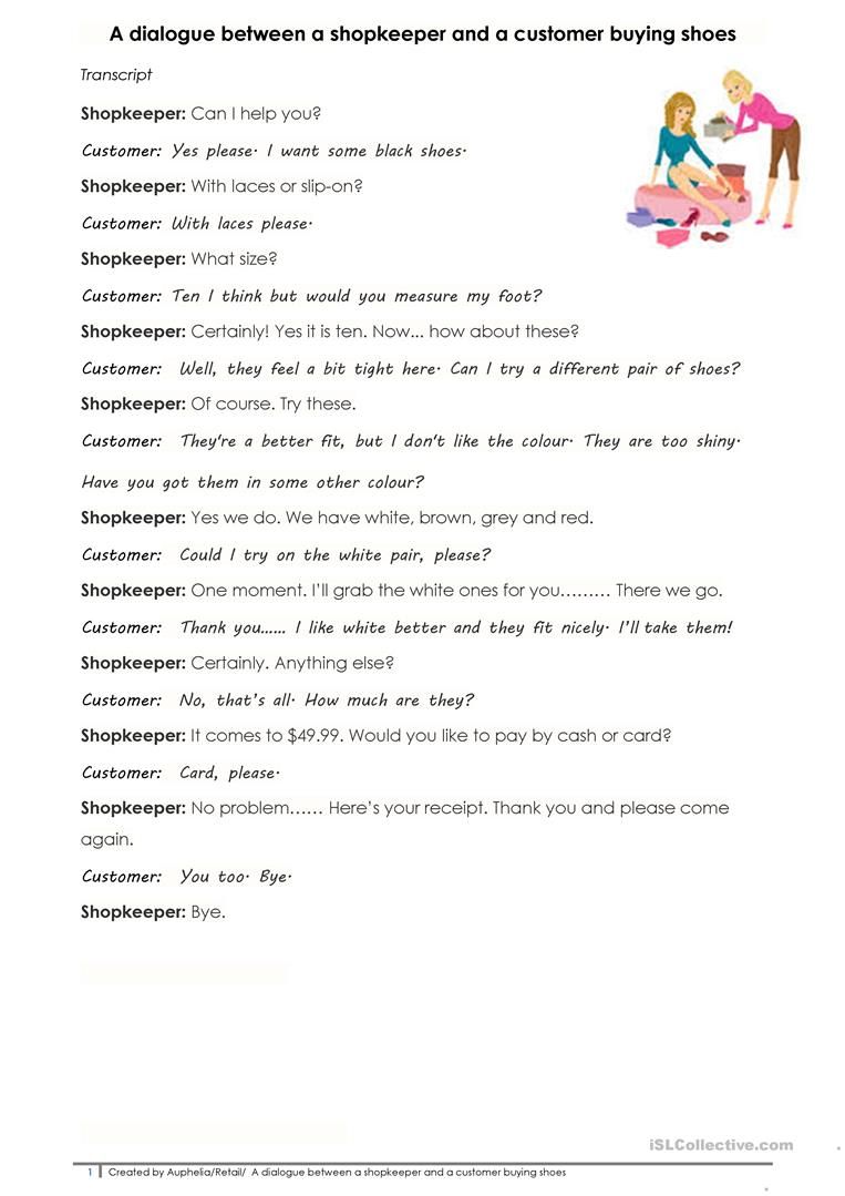 A dialogue between a shopkeeper and a customer buying