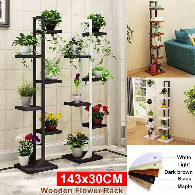 143x30cm Multi Camada Planta De Madeira Estande Vaso De Flores Prateleira Bonsai Exibição Ao Ar