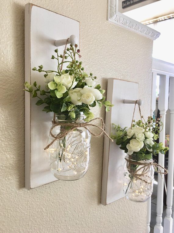 Wohnkultur, Einmachglas Wandlampen, Einmachglas Dekor, Bauernhaus Wanddekoration, rustikale Wanddekoration, Inneneinrichtungen, Bauernhaus Wohnzimmer Dekor, Wandleuchte - Mach es selbst #smalllivingroomdecor