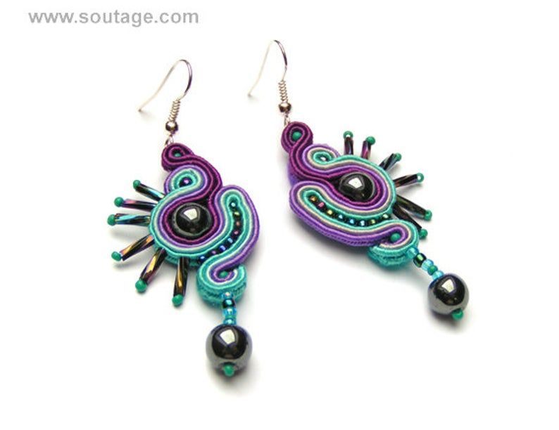 Small blue soutache earrings