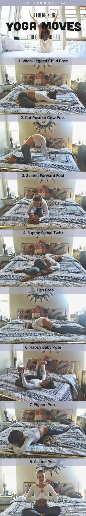 8 Energizing Yoga Moves You Can Do in Bed Fitness Workouts, Yoga Fitness, Easy Yoga Workouts, Fitness Tips, Fitness Motivation, Health Fitness, Fitness Watch, Fitness Quotes, Fitness Articles