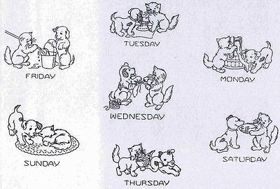 Vintage Embroidery Transfer repo 1918 Busy Puppies /& Kittens for Tea Towels