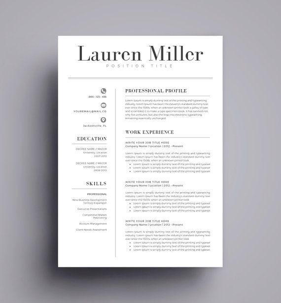 Resume Template / CV Template for Word, Cover Letter, Two Page Resume, Teacher Resume, professional Resume, INSTANT DOWNLOAD