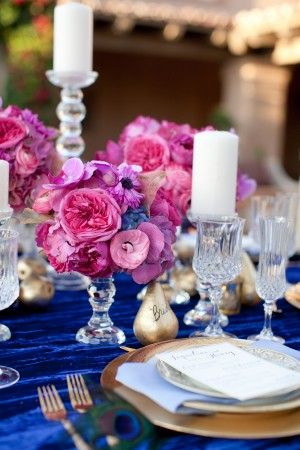 Glamorous Fuchsia Blue Tabletop Gold And Gems Blue Gold Fuchsia Wedding Tabletop Www Madampaloozaemporium Facebook Madampalooza