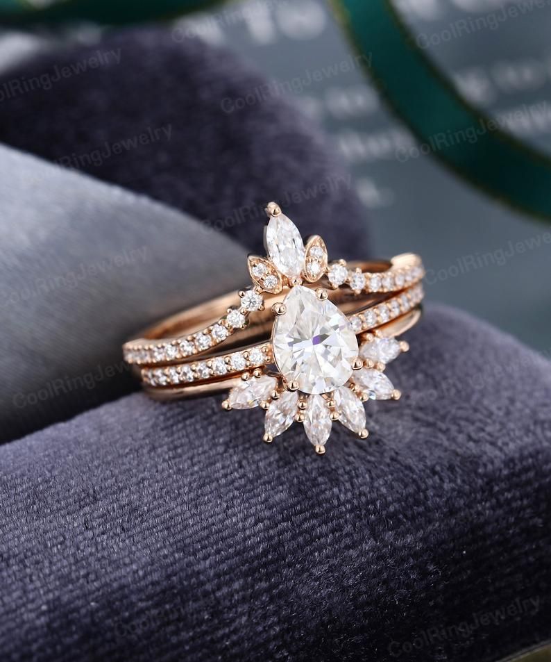 Oval moss agate engagement ring vintage unique Cluster rose gold engagement ring women Marquise diamond wedding Bridal art deco Anniversary