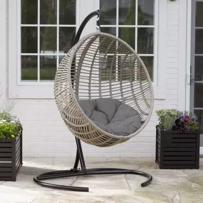 island bay resin wicker kambree rib hanging egg chair with cushion