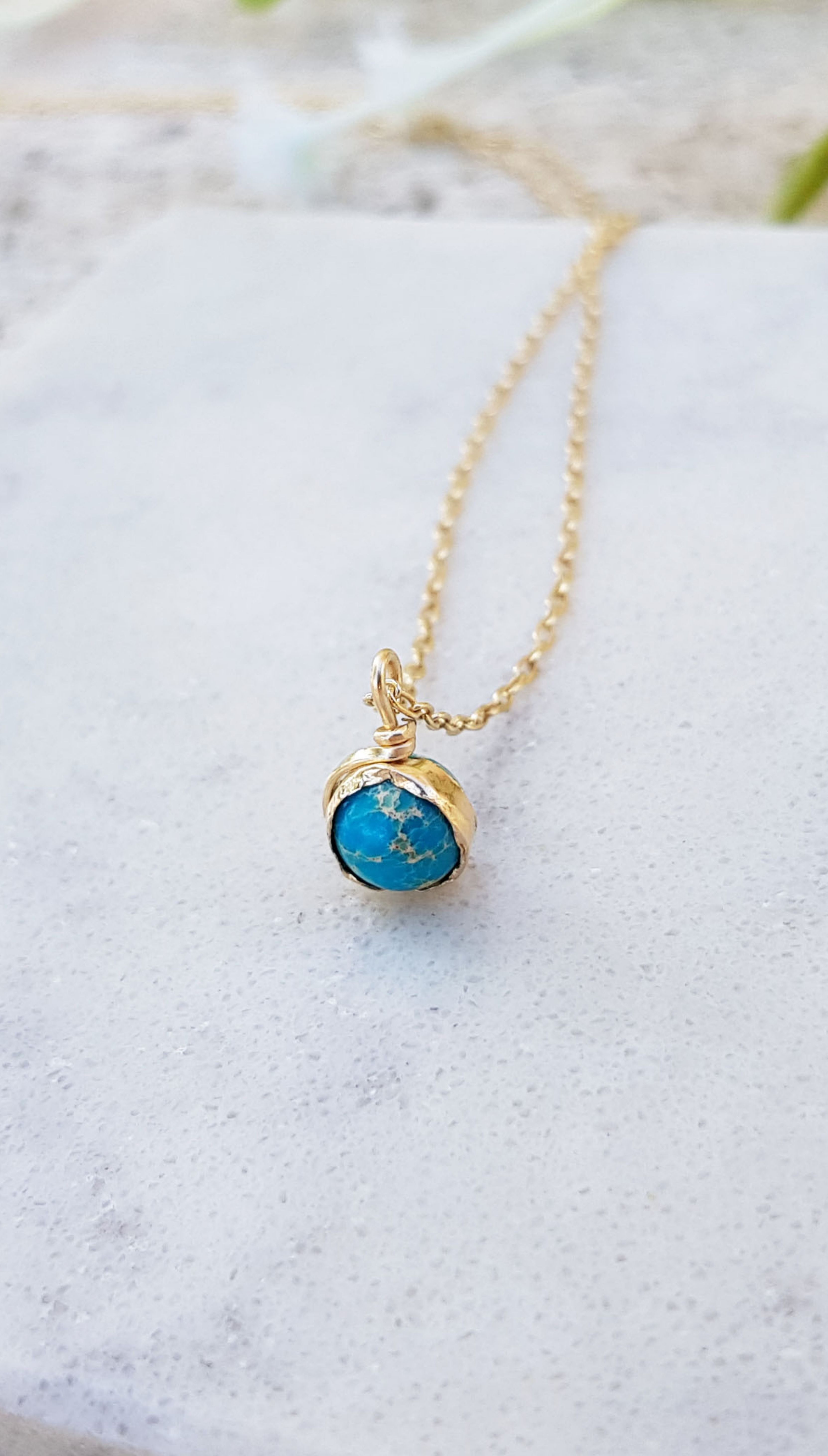 Gemstone Necklace Turquoise Necklace December Birthstone Gold Necklace Turquoise Gold Necklace 14K Gold Turquoise Jewelry