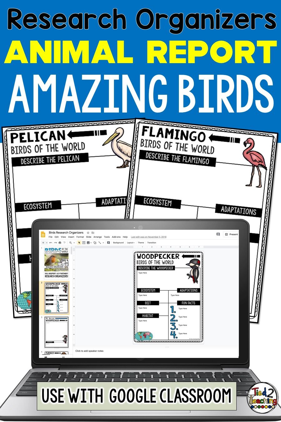 These digital BIRDS of the world research organizers are the perfect tool to help your students organize their research for their project or report. Each digital bird research organizer helps students organize a variety of information about their chosen bird including its ecosystem, habitat, a description, its diet, fun facts and more. Perfect for use with Google Classroom, each of these digital research organizers also comes with a page for students to write a short research report! Student Skills, Student Work, Teacher Help, Teacher Resources, Google Interactive, Student Performance, Math Review, Close Reading, Research Projects