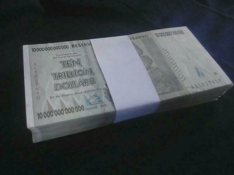 2008 AA Circulated Used 100 Trillion ser Zimbabwe 10 Trillion Dollars x 10 Pcs