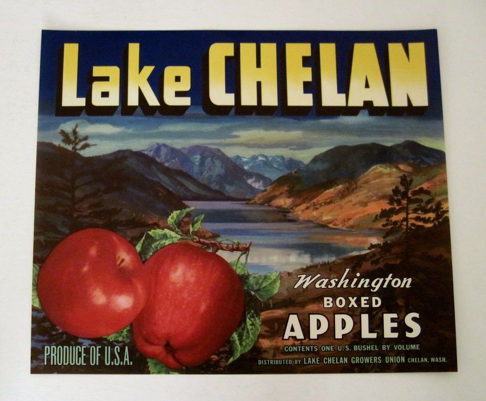 LAKE CHELAN Vintage Washington Apple Crate Label **AN ORIGINAL LABEL** Scenic LAKE CHELAN Vintage Washington Apple Crate Label **AN ORIGINAL LABEL** Scenic