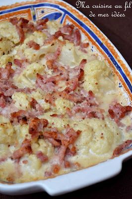 Gratin de chou-fleur aux lardons, moutarde à l'ancienne et Gratin de chou-fleur aux lardons, moutarde à l'ancienne et