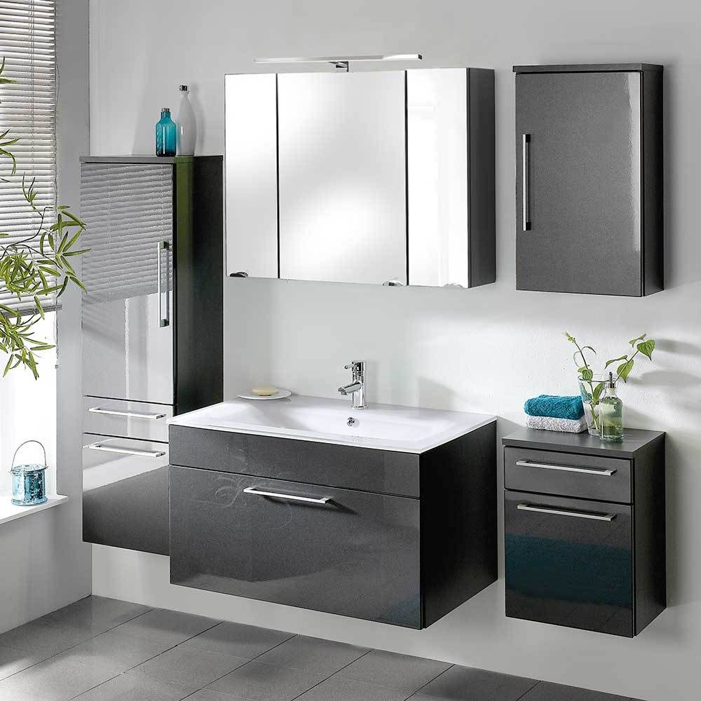 Badezimmer Abluft Badezimmermöbel Set in Hochglanz Anthrazit modern (5-teilig) Jetzt