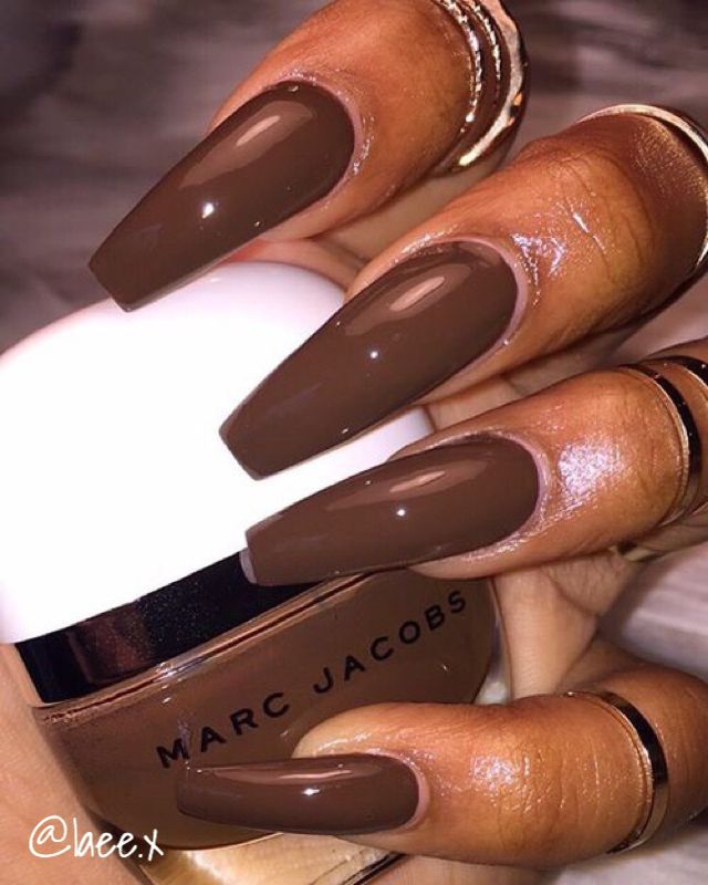 pinterest; @laee.x | Brown acrylic nails, Brown nails design, Brown nails