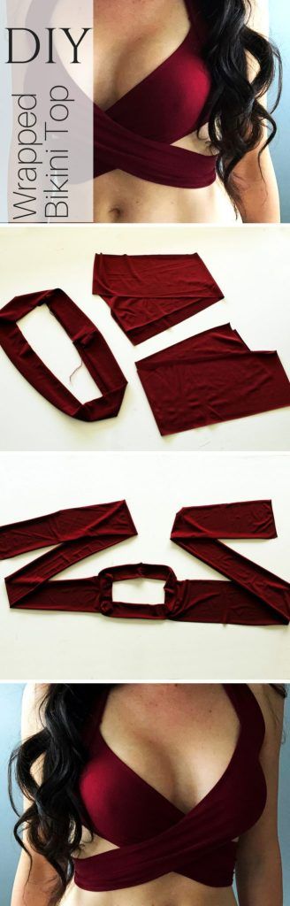 Make This DIY Bandage Bikini Top - Creative Fashion Blog Clothes Upcycle, Diy Clothes Refashion, Diy Sewing Clothes, Shirt Refashion, Upcycled Clothing, Sewing Coat, Dress Sewing, Diy Bikini Top, Wrap Swimsuit