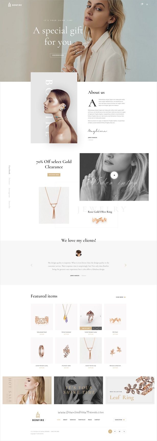 Bonfire is a creative multipurpose #Photoshop template #webdesign for a range of #Jewelry #shop & corporation like fashion store, creative agency, web studios, freelancers, shop, interio Web And App Design, Minimal Web Design, Site Web Design, Store Design, Layout Design, Website Design Layout, Web Layout, Design Design, Layout Site