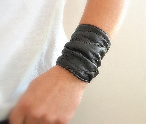 Black Leather Cuff Wrap Bracelet Women Black Leather Cuff Wrap Bracelet Women