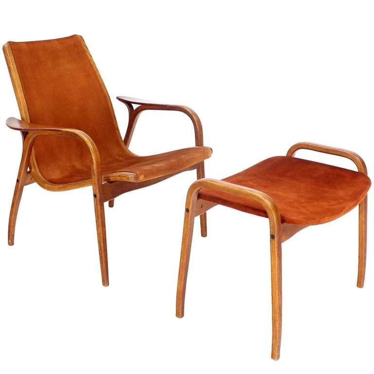 danish mid century modern suede lounge chair and ottoman by yngve