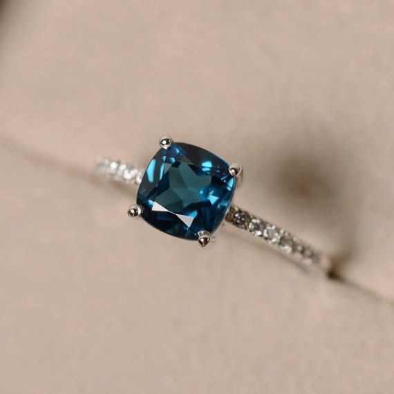 London blue topaz ring, blue gemstone, cushion cut ring, engagement ring
