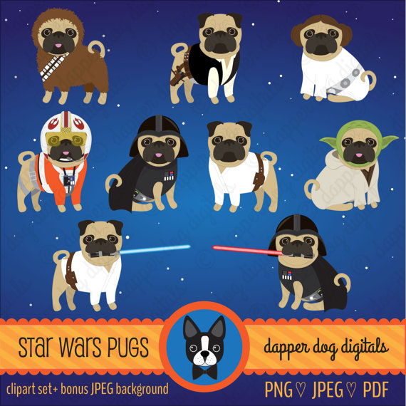 Pug Clipart Star Wars Set Commercial Use Vector Images Digital