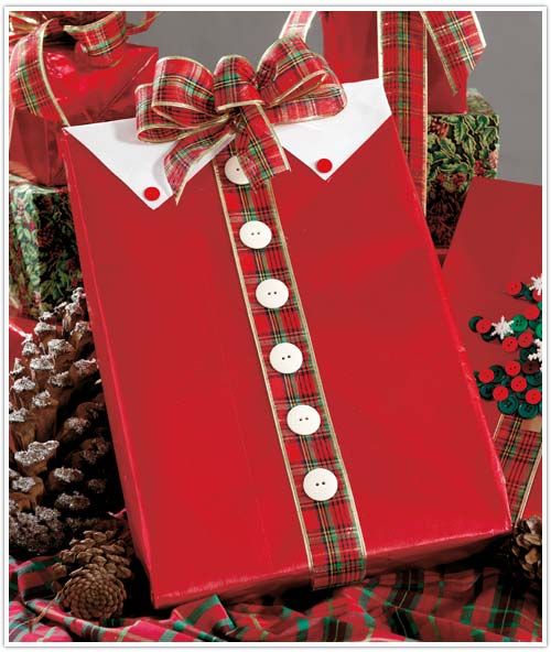Creative Gift Wrapping Ideas €“ You Can Do Gifts- Wrapping Buttoned-up shirt gift wrap. Cutest thing ever! (No instructions, just this picture. Seems easy enough). - Creative Gift Wrapping Ideas €“ You Can Do Gifts- Wrapping