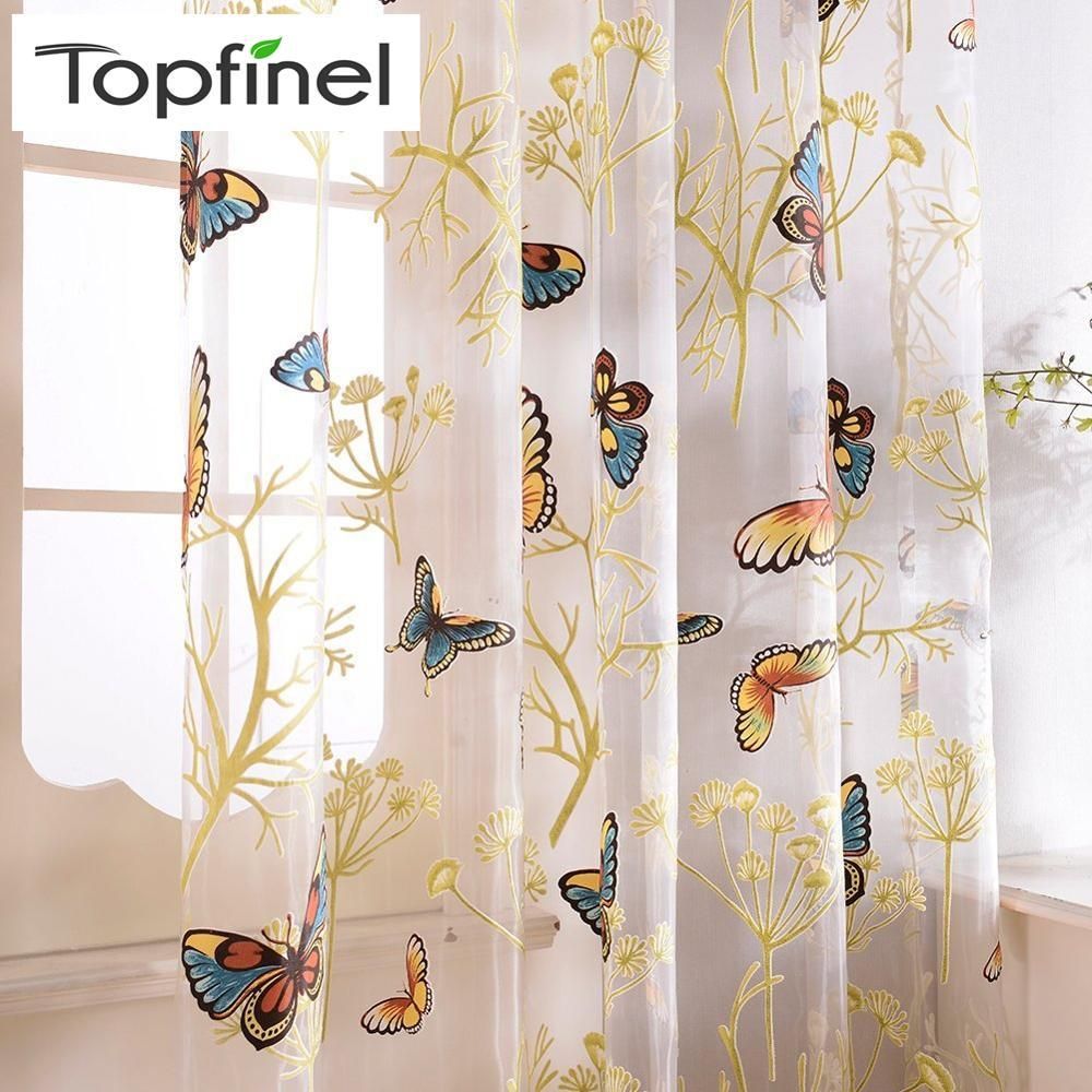 Butterfly Print Sheer Window Panel Curtains Room for living room bedroom Kitchen
