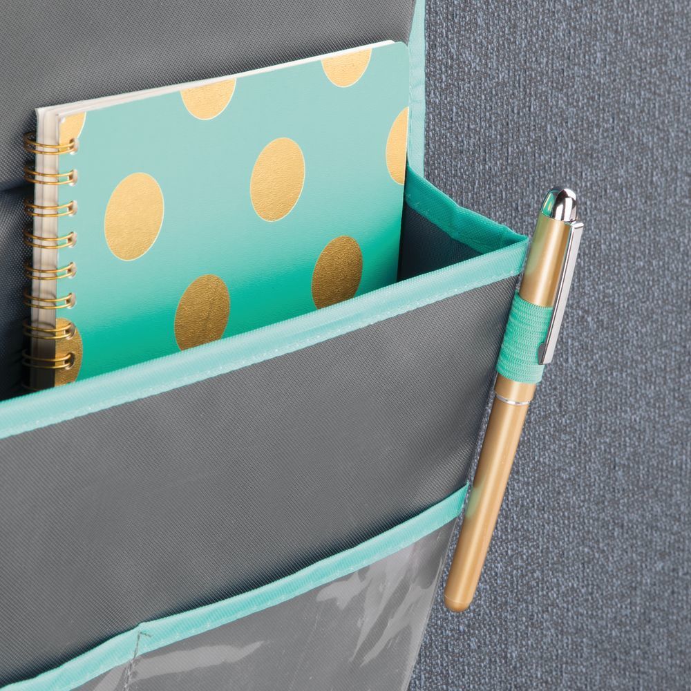 Cubicle Fabric Hanging Home Office Desk Organizer - Gray/Teal in Gray/Teal, Pack...