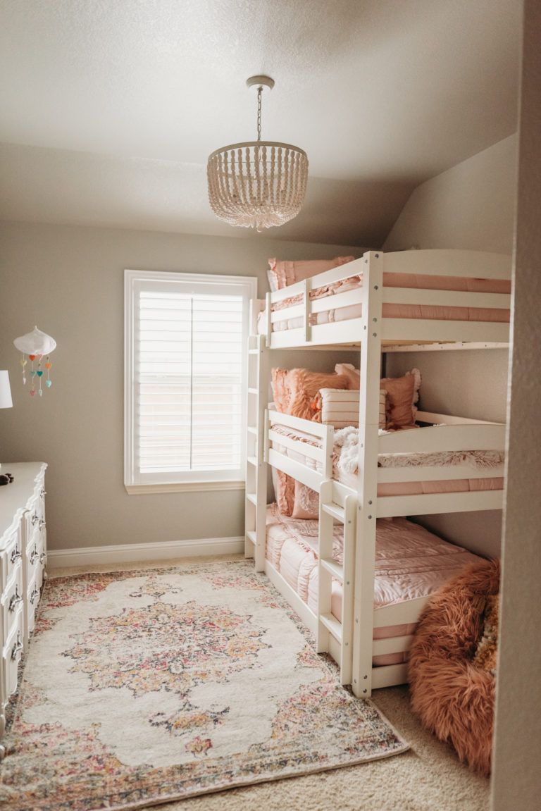 Pretty in Pink | Girls' Shared Room - the massey spot Boy And Girl Shared Room, Bed For Girls Room, Big Girl Bedrooms, Toddler Girl Room, Shared Bedrooms, Girl Beds, Little Girl Rooms, Girls Bedroom, Twins Room