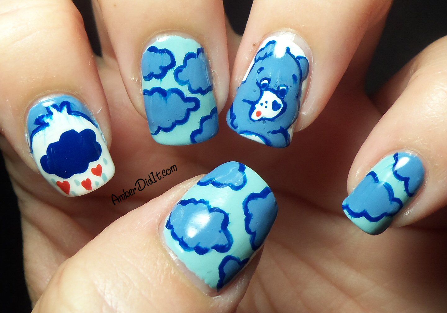 Grumpy Care bear Nail Art. I need to figure out how to do this! | Nail