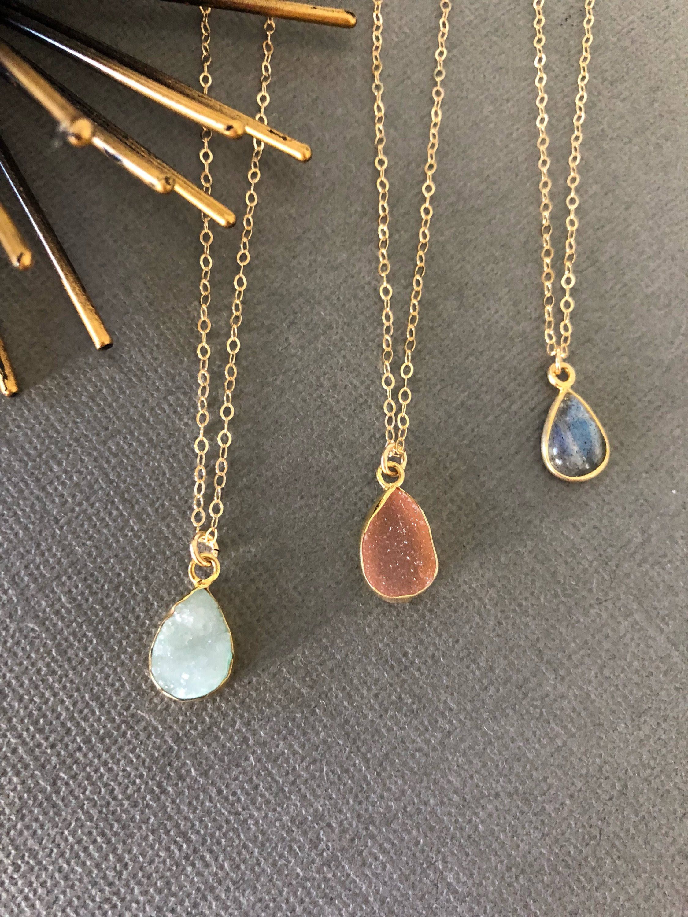 Boho Pendant Natural Pendant Gold Edged Hamsa Hand Pendant Unique Jewelry, Druzy Pendant