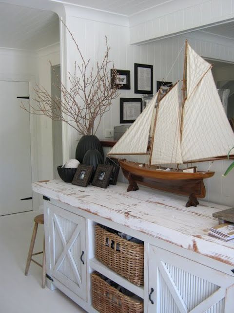 Would love to find a model ship for my fireplace mantel for my summer decor. | Beautiful Summer | Pinterest | Fireplace mantel Coastal and Mantels