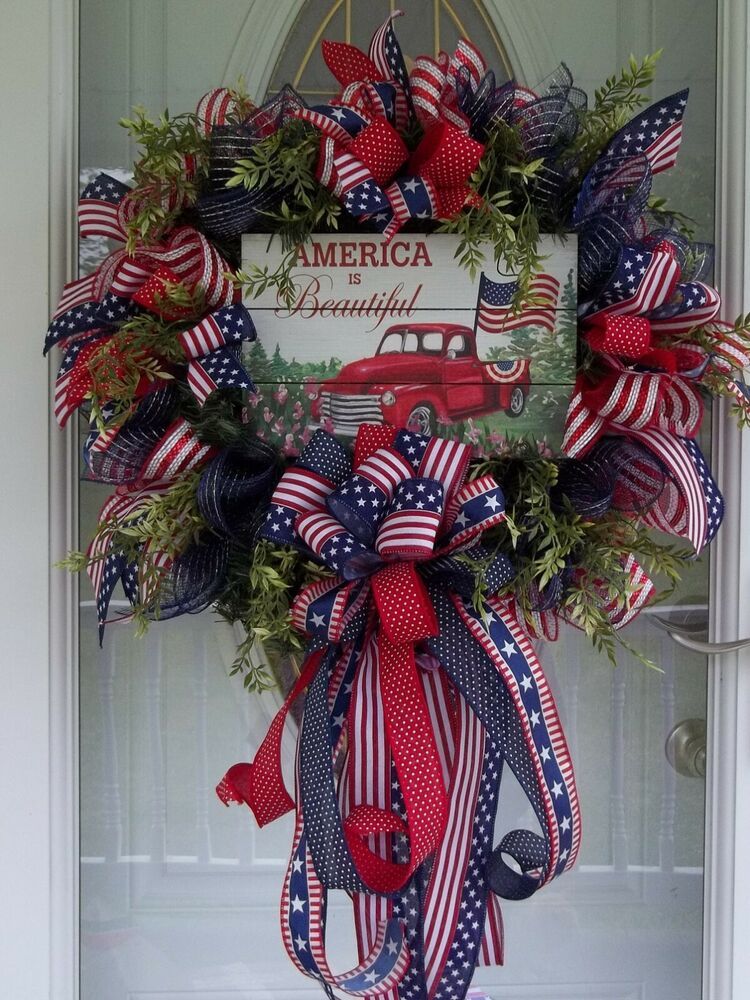 4th of July Wreath Patriotic wreath Veterans Day Wreath, Truck Wreath Red White and Blue wreath