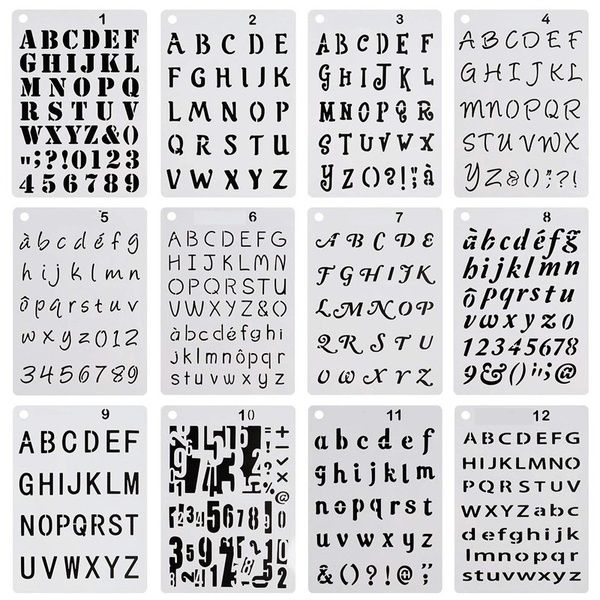 12Pcs/set letter and number stencils alphabet stencil for bullet journal supplies scrapbooking painting drawing craft Stencil Lettering, Lettering Alphabet Fonts, Calligraphy Letters, Painting & Drawing, Stencil Painting, Alphabet Templates, Alphabet Stencils, Drawing Supplies, Painting Supplies