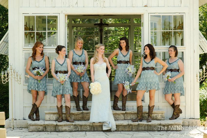 Country Bridesmaids With Cowboy Boots Country Bridesmaid Dresses
