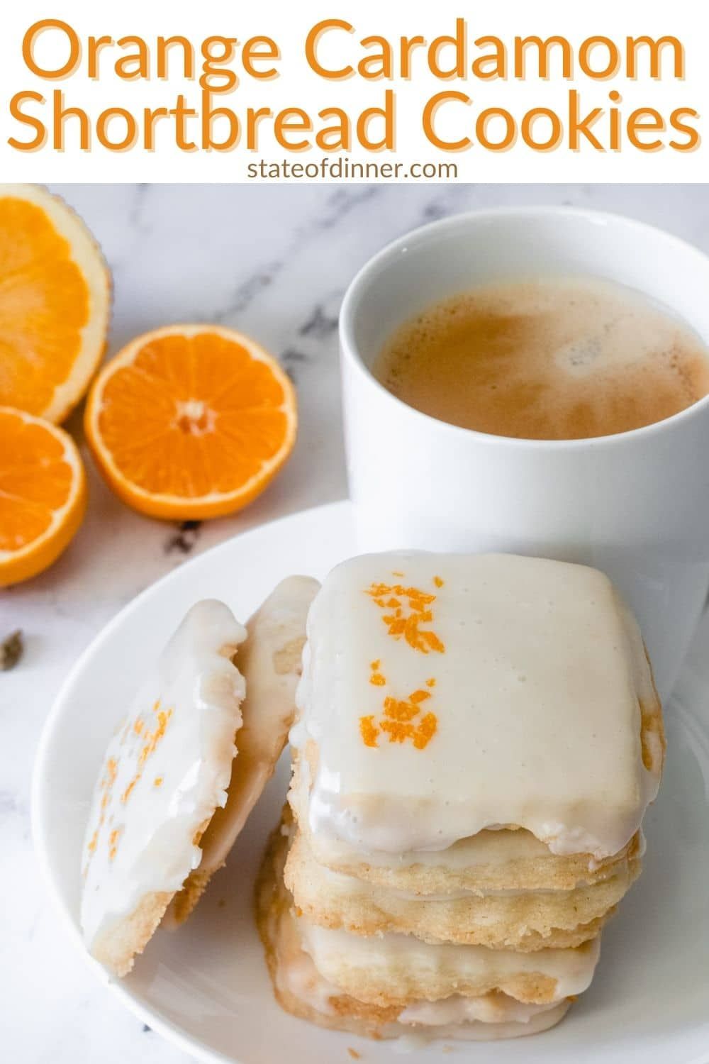 Cardamom shortbread cookies boast an exotic warm flavor, balanced with a sweet, citrusy orange glaze. The cookies are buttery, tender, and melt-in-your-mouth delicious! They make a delicious addition to an assorted cookie tray, and are perfect for a wedding or baby shower! Be careful! These cookies are addicting, and if you don't watch it you may just eat the whole tray! Cookie Desserts, Just Desserts, Cookie Recipes, Delicious Desserts, Dessert Recipes, Yummy Food, Cookie Tray, The Cookie, Desserts With Oranges